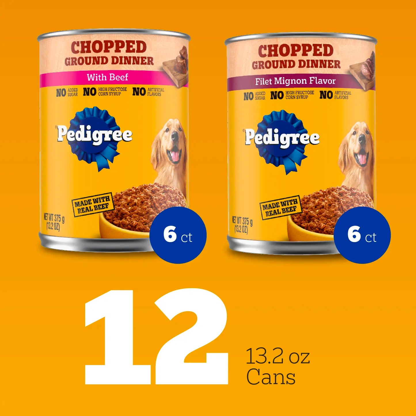 variety of  Pedigree Chopped Ground Dinner Adult Wet Dog Food Variety Pack Filet MigNon & Beef 12 Count 13.2-oz