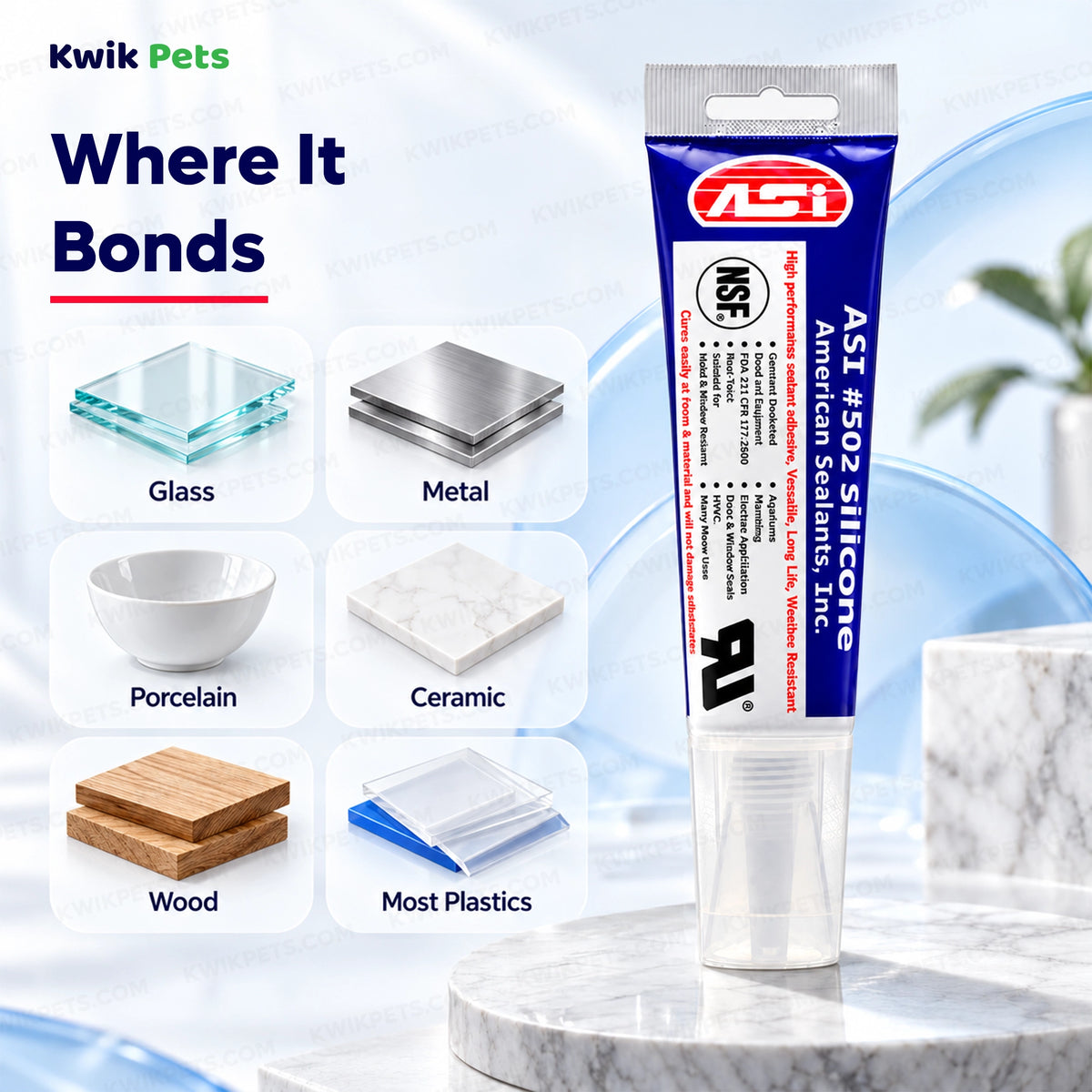Where it bonds of ASI 502 Food Grade White Silicone Sealant Tube 2.8-oz