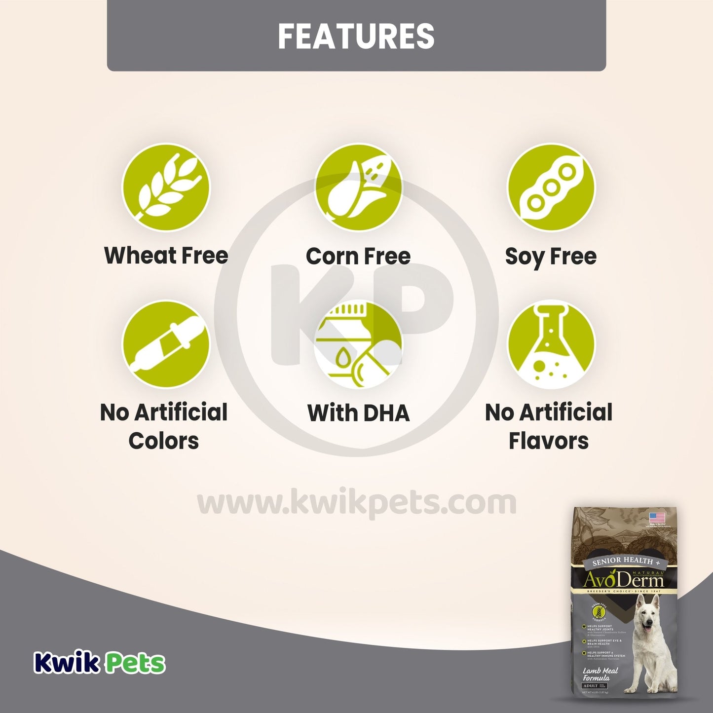 AvoDerm Natural Senior Health+ Lamb Meal & Brown Rice Formula - Grain Free Senior Dry Dog Food 4 lb - Kwik Pets