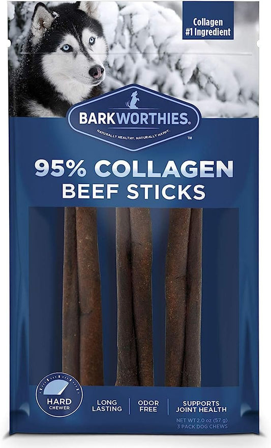 Barkworthies Daily Health Boost Collagen Beef Sticks PB Flavor 6" 3 Pack - Kwik Pets