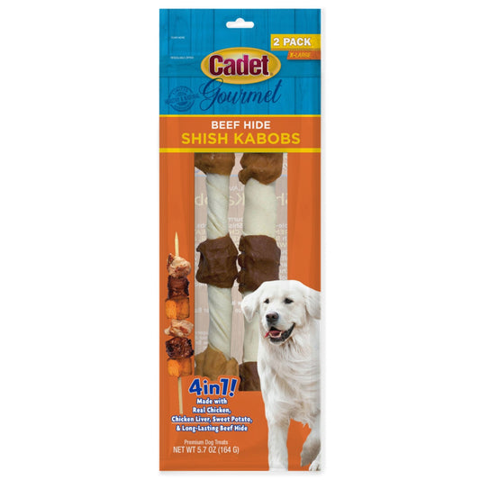 Cadet Gourmet Beef Hide Shish Kabob Dog Treats Beef Hide, XL 10 in (2 ct) - Kwik Pets