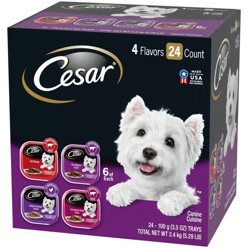 Cesar Classic Loaf in Sauce Adult Wet Dog Food Variety Pack (Beef, Filet Mignon, Grilled Chicken, Poterhouse Steak), 84.66 oz - Kwik Pets