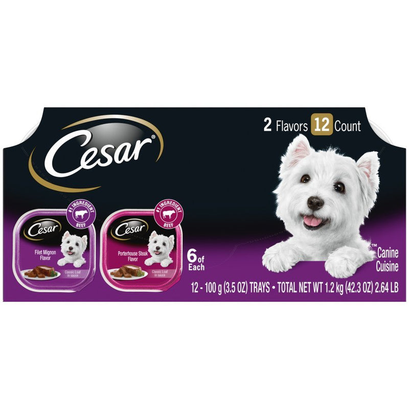 Cesar Classic Loaf in Sauce Adult Wet Dog Food Variety Pack (Filet Mignon, Porterhouse Steak), 42.3 oz - Kwik Pets