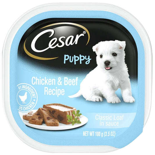 Cesar Classic Loaf in Sauce Puppy Wet Dog Food Chicken & Beef, 3.5 oz - Kwik Pets