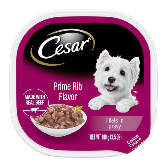 Cesar Filets in Gravy Adult Wet Dog Food Prime Rib, 3.5 oz - Kwik Pets