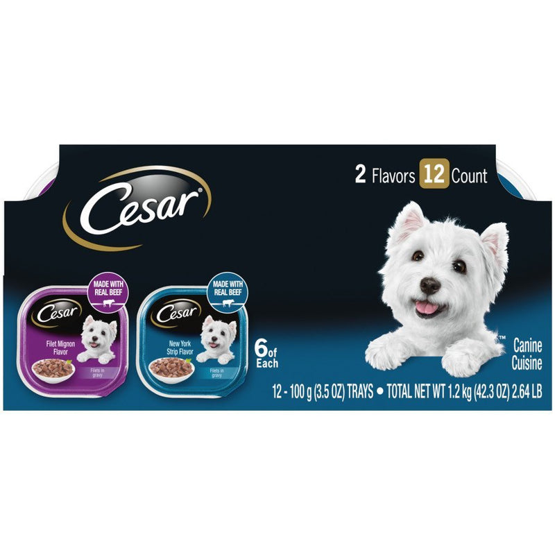 Cesar Filets in Gravy Adult Wet Dog Food Variety Pack (Filet Mignon, New York Strip), 42.3 oz - Kwik Pets