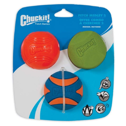 Chuckit! Fetch Medley Balls Dog Toy Assortment 2, Multi-Color 3pk, Medium - Kwik Pets