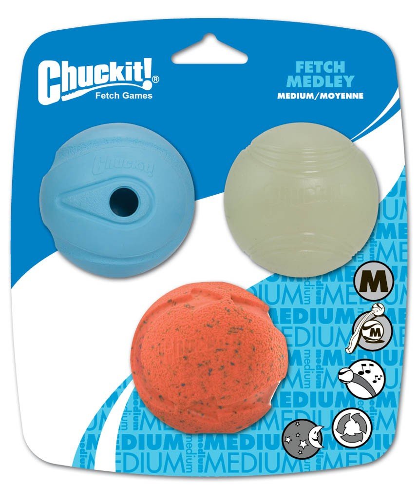 Chuckit! Fetch Medley Balls Dog Toy Assortment Multi-Color 3pk, Medium - Kwik Pets