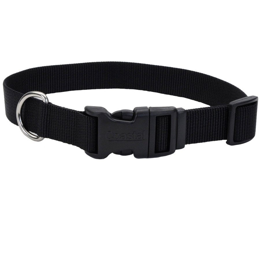 Coastal Adjustable Nylon Dog Collar with Plastic Buckle Black, 3/4 in. X 14-20 in. - Kwik Pets