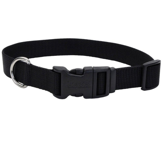 Coastal Adjustable Nylon Dog Collar with Plastic Buckle Black, 3/4 in. X 14-20 in. - Kwik Pets