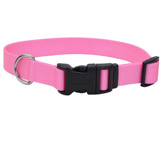 Coastal Adjustable Nylon Dog Collar with Plastic Buckle Bright Pink, 1 in. X 18-26 in. - Kwik Pets