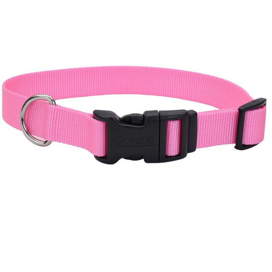 Coastal Adjustable Nylon Dog Collar with Plastic Buckle Bright Pink, 3/4 in. X 14-20 in. - Kwik Pets