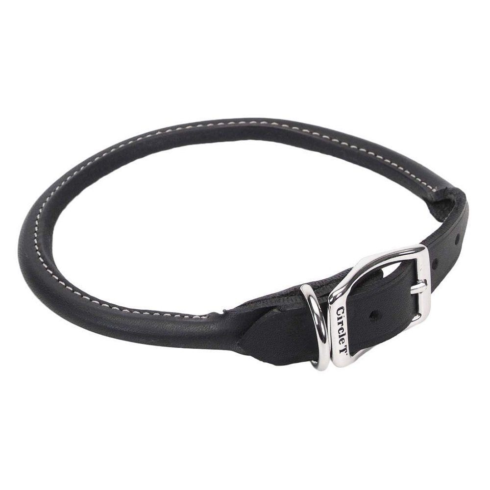 Coastal Circle T Oak Tanned Leather Round Dog Collar Black 3/4X18in - Kwik Pets
