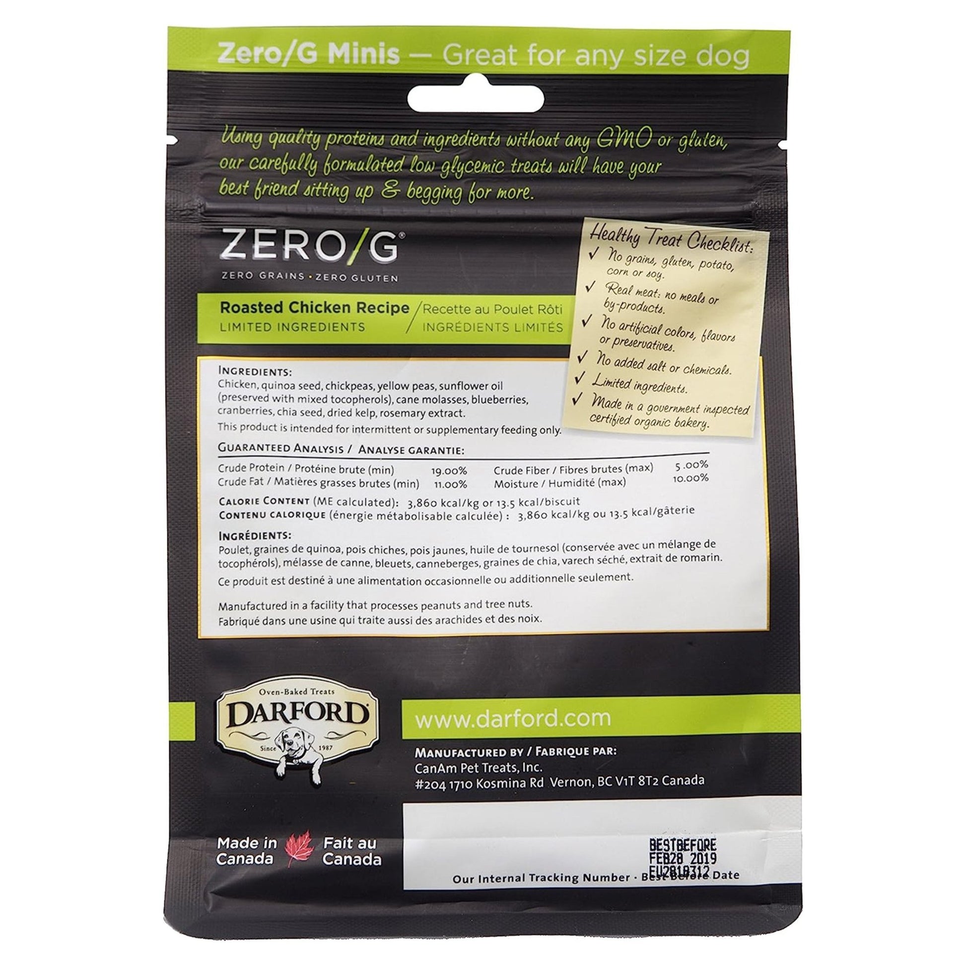 Darford Zero/G MINIS Oven Baked Dog Treats Roasted Chicken Recipe Mini, Roasted Chicken Recipe, 6 oz - Kwik Pets