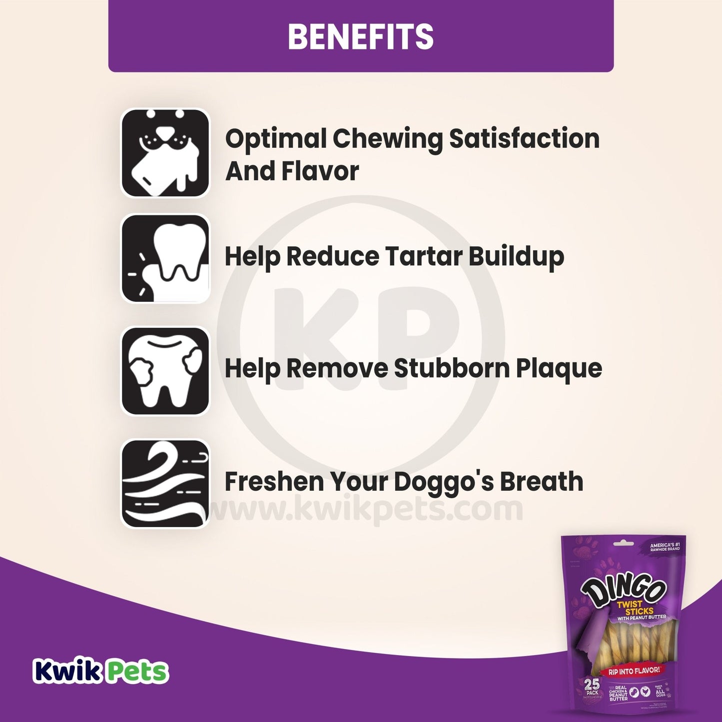 Dingo Peanut Butter Treats For Dog 4.4oz, 25ct - Kwik Pets
