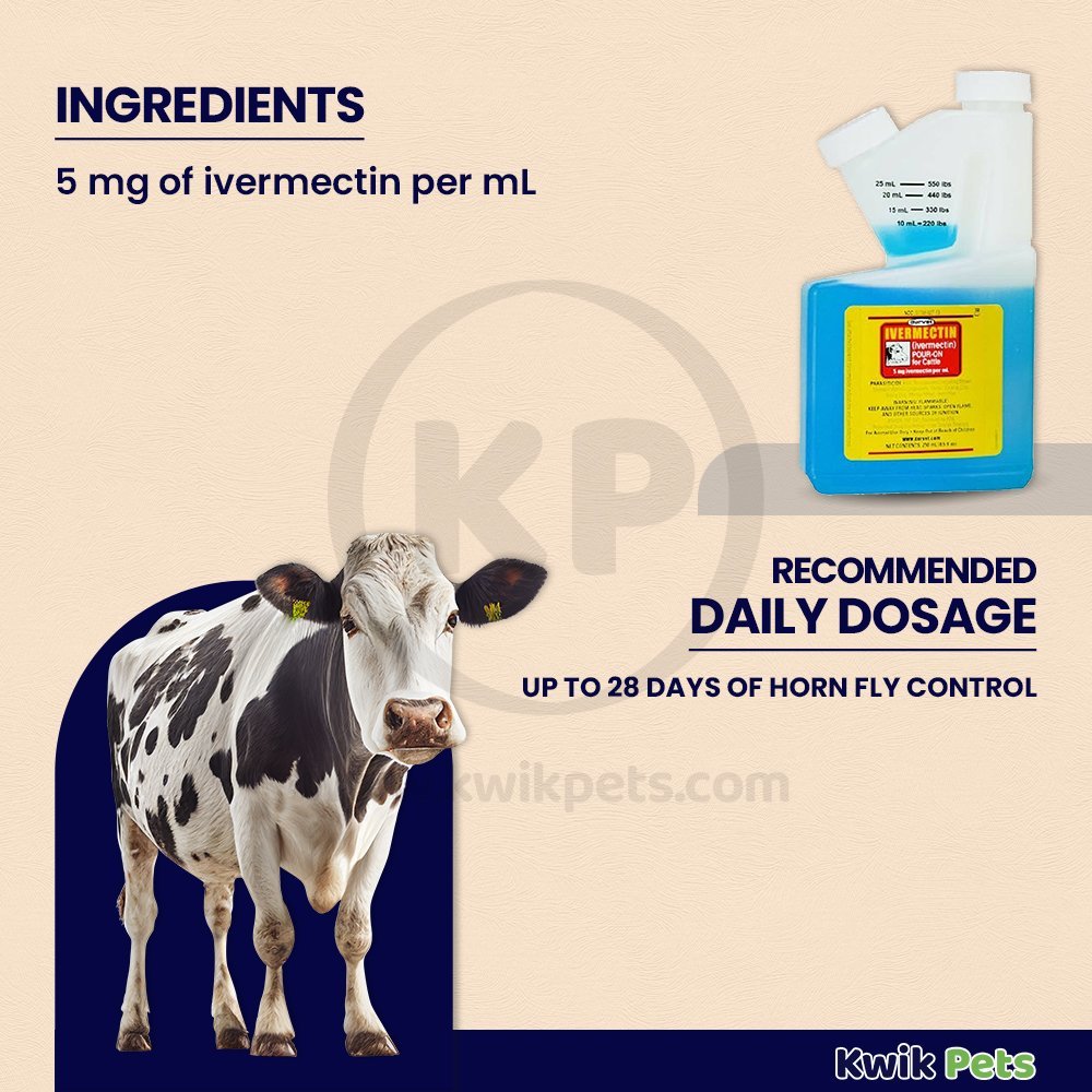 Durvet Ivermectin Pour-On Dewormer for Cattle - 250 ml - Kwik Pets