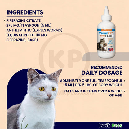 Durvet WormEze Cat and Kitten Dewormer - Liquid 4 fl oz - Kwik Pets