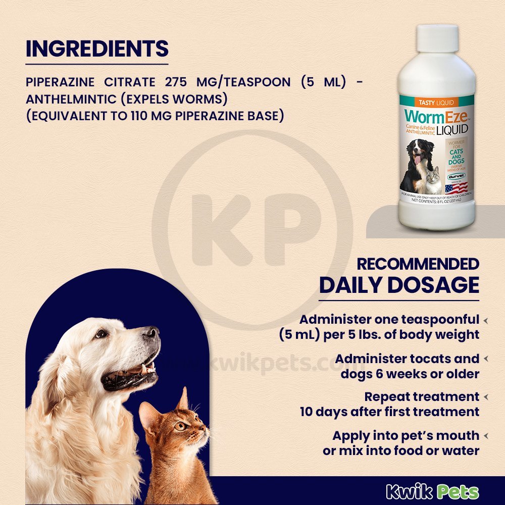 Durvet Wormeze Dewormer Liquid for Dog & Cat Liquid 8oz - Kwik Pets