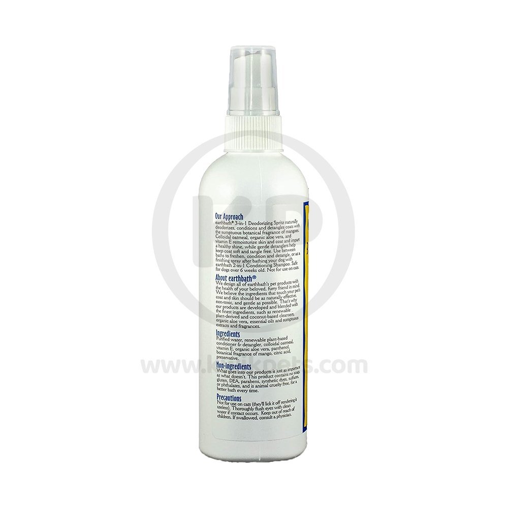 earthbath® 3-IN-1 Deodorizing Spritz, Mango Tango® with Skin & Coat Conditioners, Made in USA, 8 oz pump spray - Kwik Pets