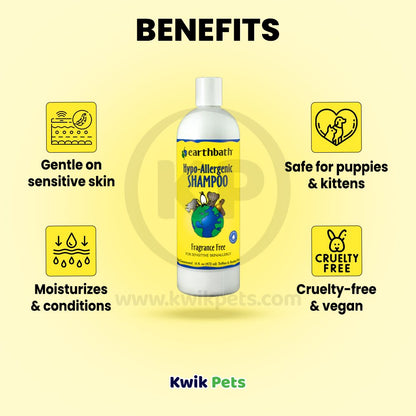 earthbath® Hypo-Allergenic Shampoo, Fragrance Free, For Sensitive Skin, Made in USA, 16 oz - Kwik Pets