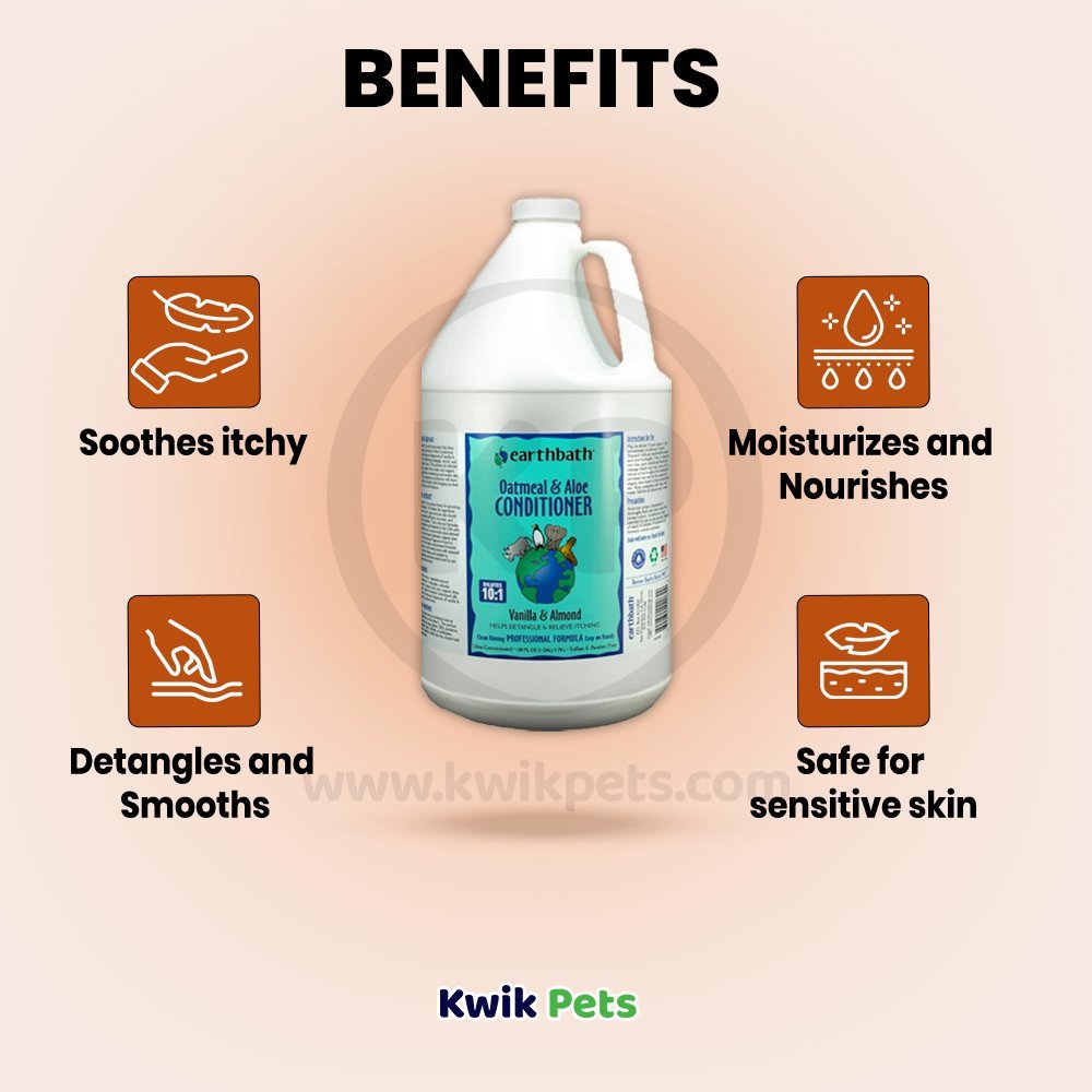earthbath® Oatmeal & Aloe Conditioner, Vanilla & Almond, Helps Relieve Itchy Dry Skin, Made in USA, 128 oz - Kwik Pets