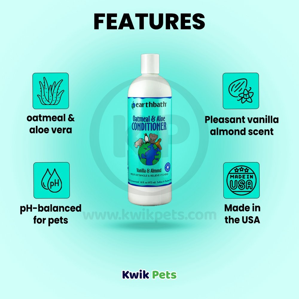 earthbath® Oatmeal & Aloe Conditioner, Vanilla & Almond, Helps Relieve Itchy Dry Skin, Made in USA, 16 oz - Kwik Pets