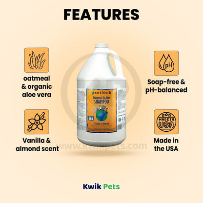 earthbath® Oatmeal & Aloe Shampoo, Vanilla & Almond, Helps Relieve Itchy Dry Skin, Made in USA, 128 oz - Kwik Pets