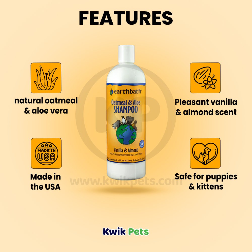 earthbath® Oatmeal & Aloe Shampoo, Vanilla & Almond, Helps Relieve Itchy Dry Skin, Made in USA, 16 oz - Kwik Pets