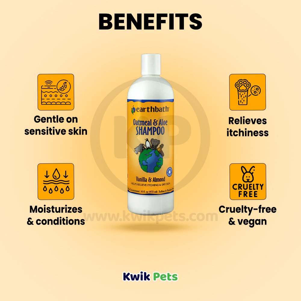 earthbath® Oatmeal & Aloe Shampoo, Vanilla & Almond, Helps Relieve Itchy Dry Skin, Made in USA, 16 oz - Kwik Pets
