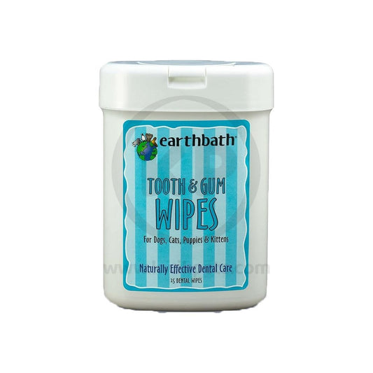 earthbath® Tooth & Gum Wipes, Peppermint & Baking Soda for Dogs, Cats, Puppies & Kittens, 25 ct re-sealable package - Kwik Pets