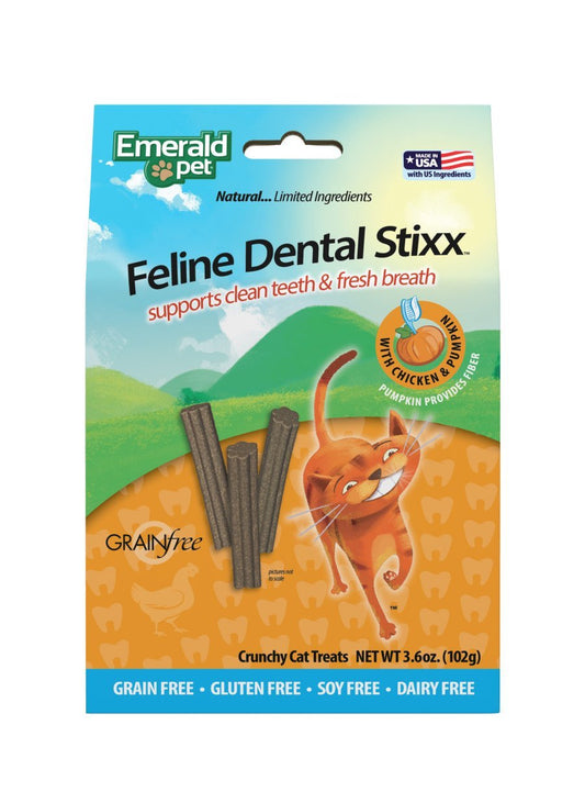 Emerald Pet Feline Dental Stixx Dental Cat Treats Chicken & Pumpkin, 3.6 oz - Kwik Pets