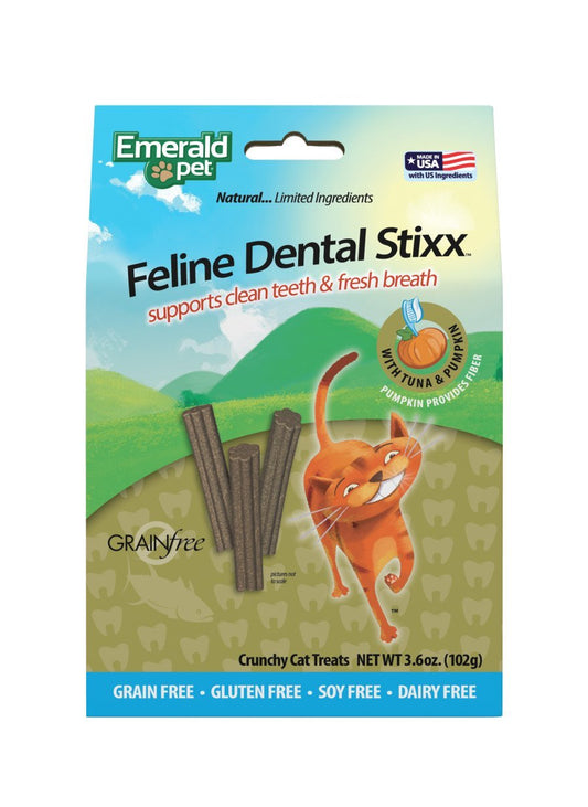 Emerald Pet Feline Dental Stixx Dental Cat Treats Tuna & Pumpkin, 3.6 oz - Kwik Pets