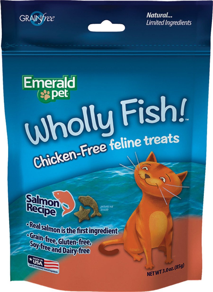 Emerald Pet Wholly Fish! Crunchy Cat Treats Salmon, 3 oz - Kwik Pets