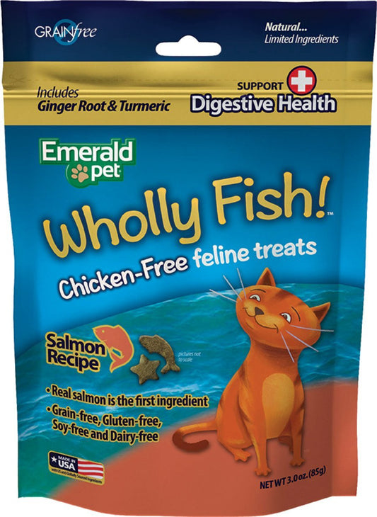 Emerald Pet Wholly Fish! Plus Digestive Health Cat Treats Salmon, 3 oz - Kwik Pets