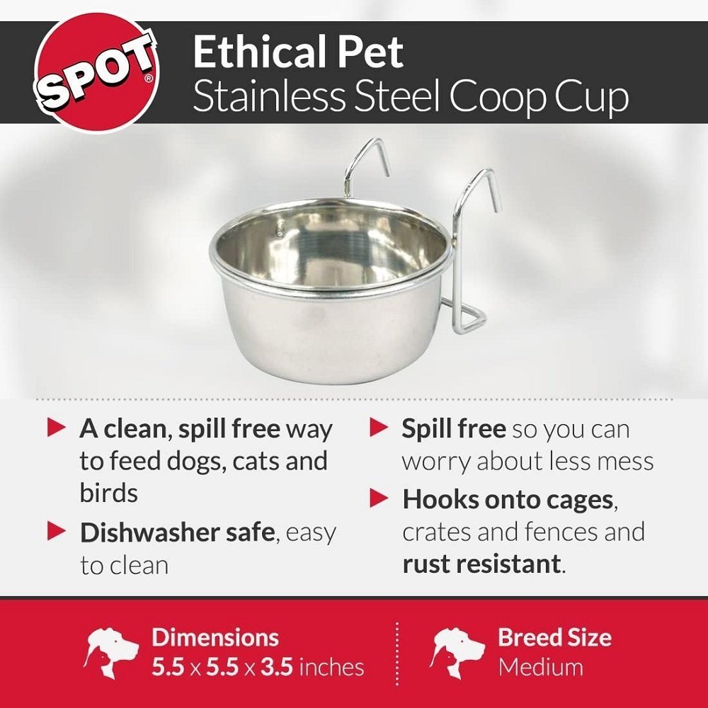 Ethical Products Spot Stainless Steel Coop Bird Cup with wire Hanger 20oz - Kwik Pets
