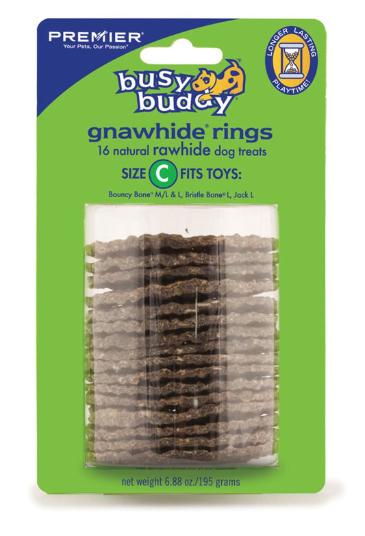 Busy Buddy Gnawhide Ring Refills Original Rawhide, 6.88 oz, 16 ct, LG, Busy Buddy