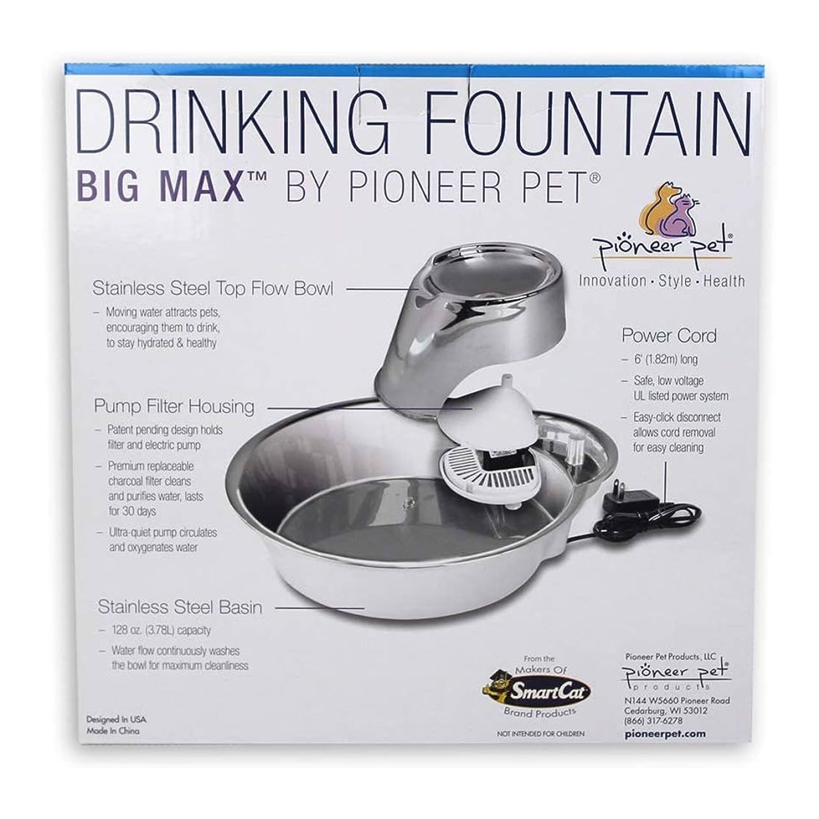 Pioneer Pet Big Max Fountain-Stainless Steel-128 oz, Pioneer Pet