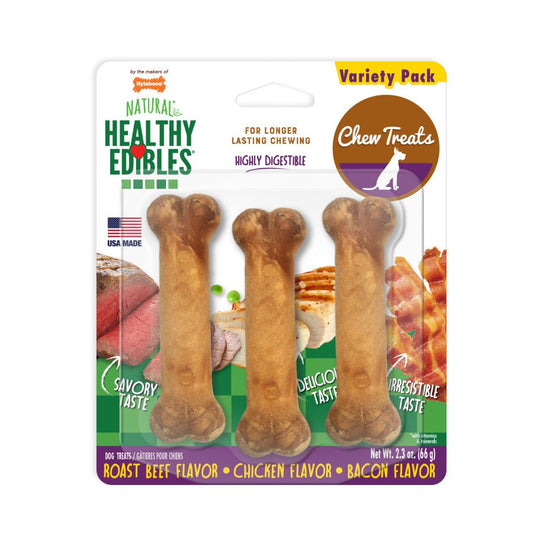 Nylabone Healthy Edibles All-Natural Long Lasting Chew Treats Variety Pack 3 count, Petite - Up T..., Nylabone