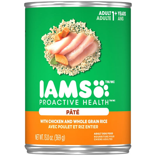 IAMS Proactive Health Paté Adult Wet Dog Food Pate w/Chicken & Rice, 13.2 oz, IAMS