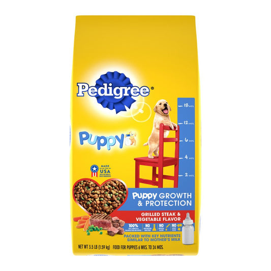 Pedigree Puppy Growth & Protection Dry Dog Food Steak & Vegetables, 3.5-lb - 1