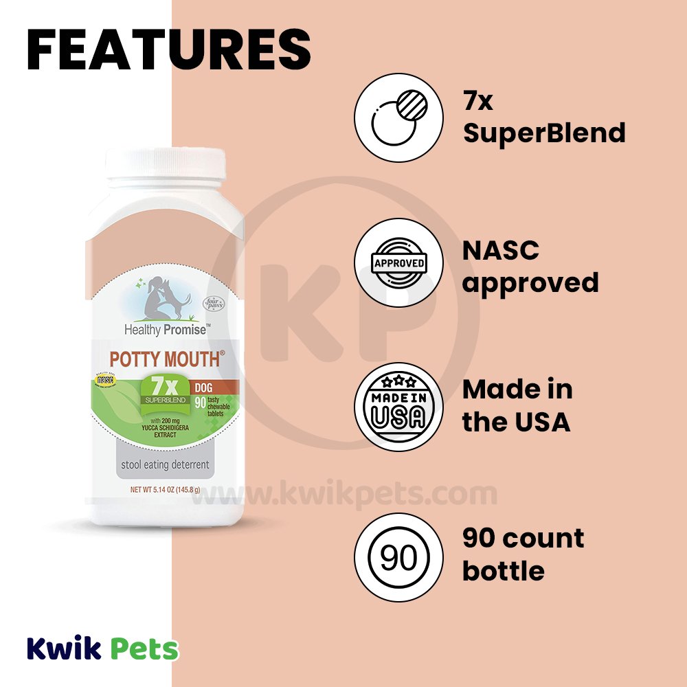 Features of Four Paws Healthy Promise Potty Mouth Coprophagia Stool Eating Deterrent Dog Chewable Tablets 90 Count 5.14-oz