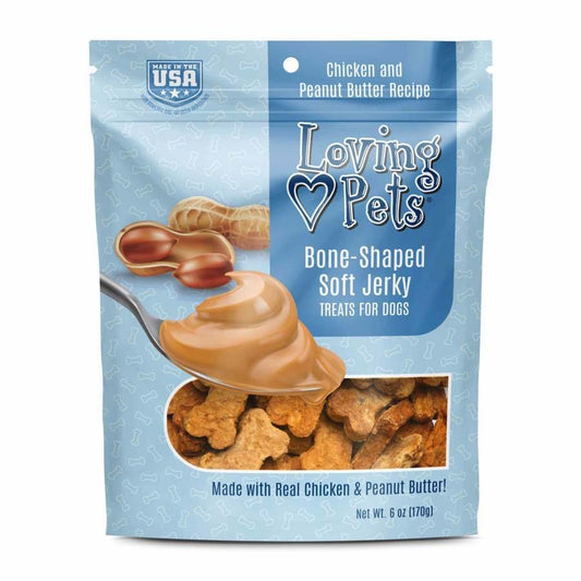 Loving Pets Bone-Shaped Soft Jerky Dog Treat Chicken & Peanut Butter, 6-oz, Loving Pets