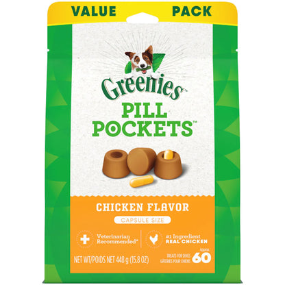 GREENIES PILL POCKETS Treats Chicken Flavor Capsule Size 15.8-oz, Greenies
