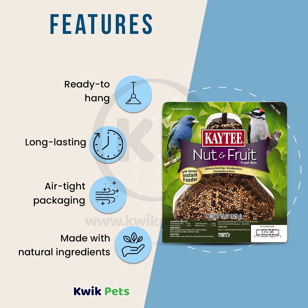 Kaytee Nut & Fruit Seed Treat Bell 15 oz, Kaytee