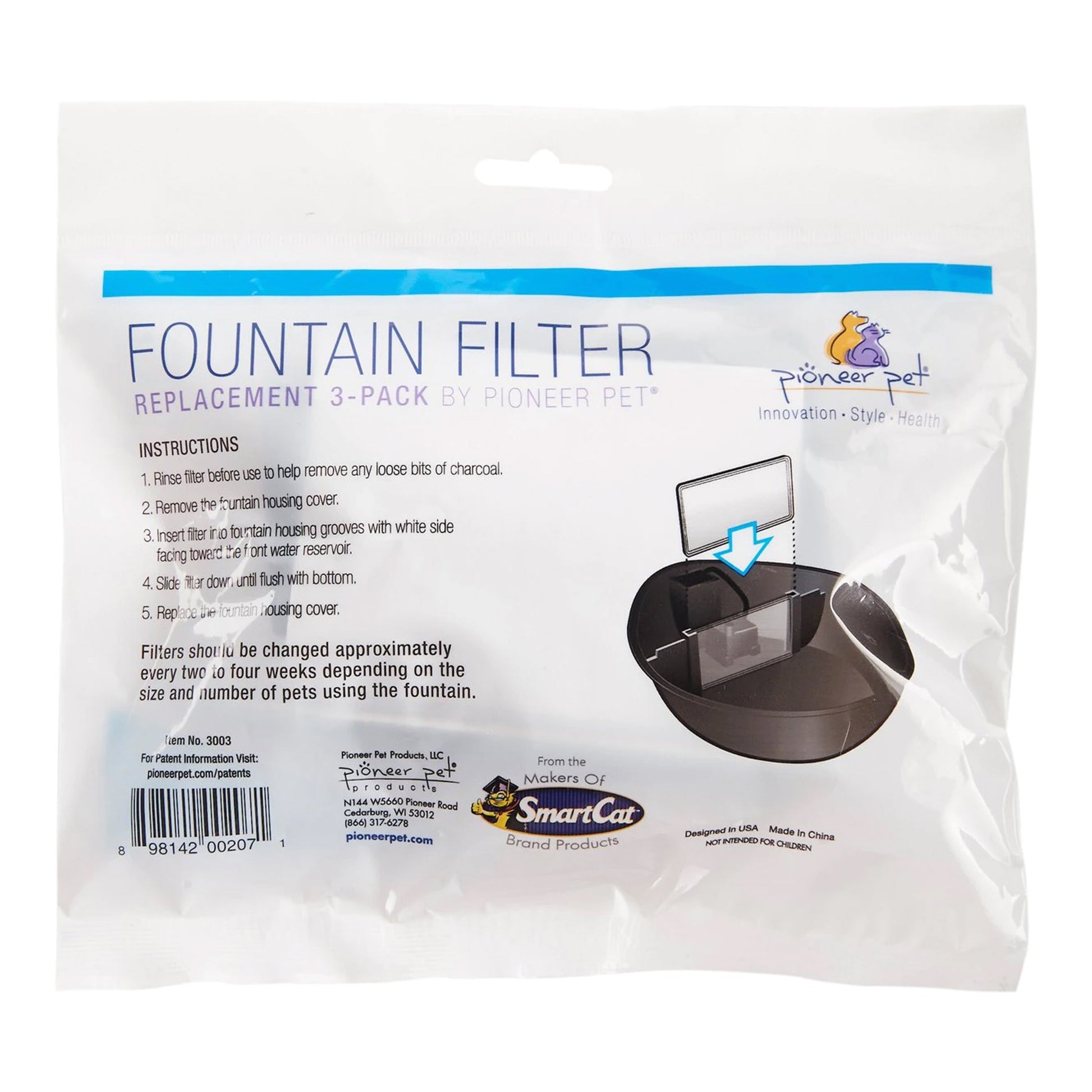 Pioneer Pet Fountain Filters for Plastic Fountains Simple 3 Pack, Pioneer Pet