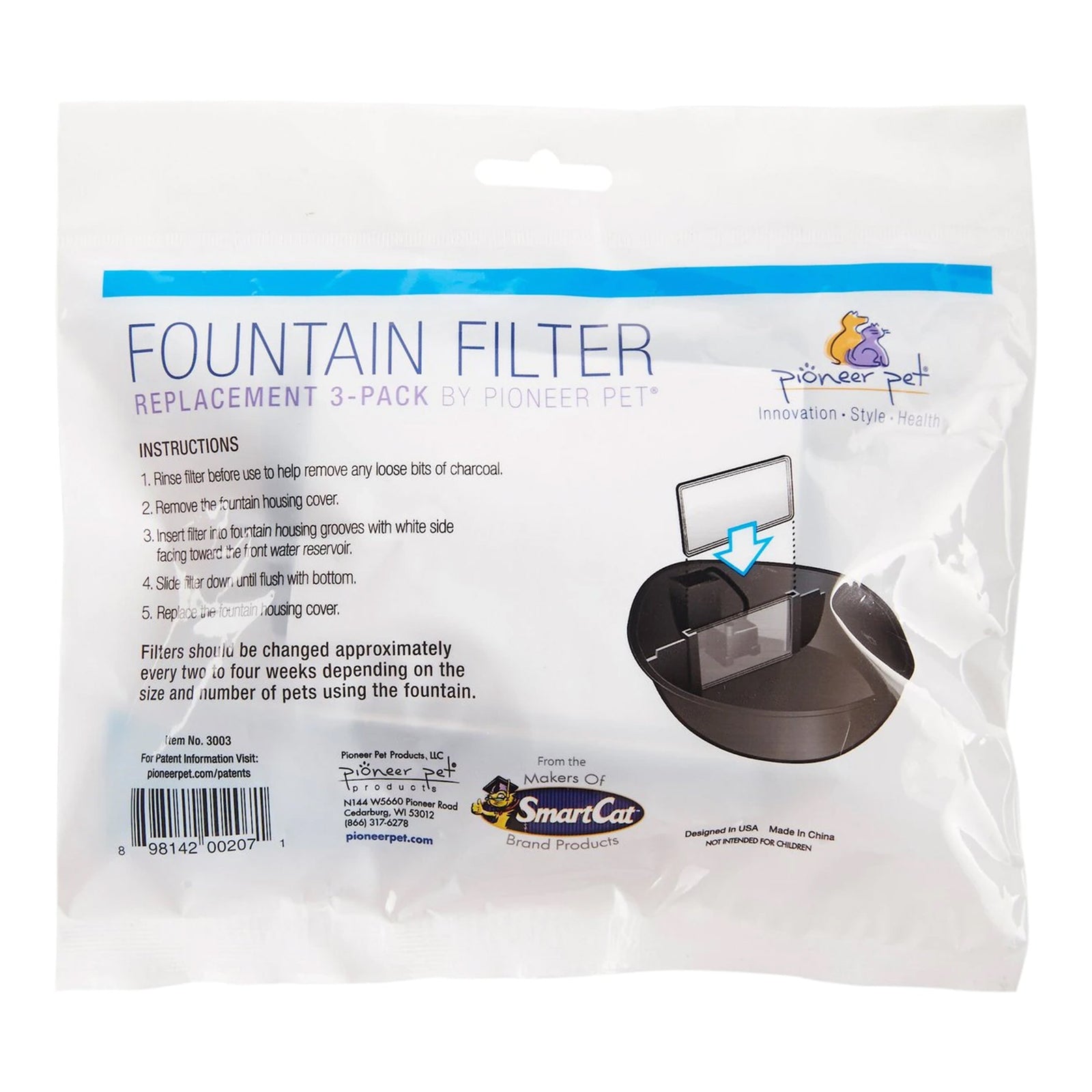 Back of Pioneer Pet Plastic Fountain Replacement Filters 3 Count