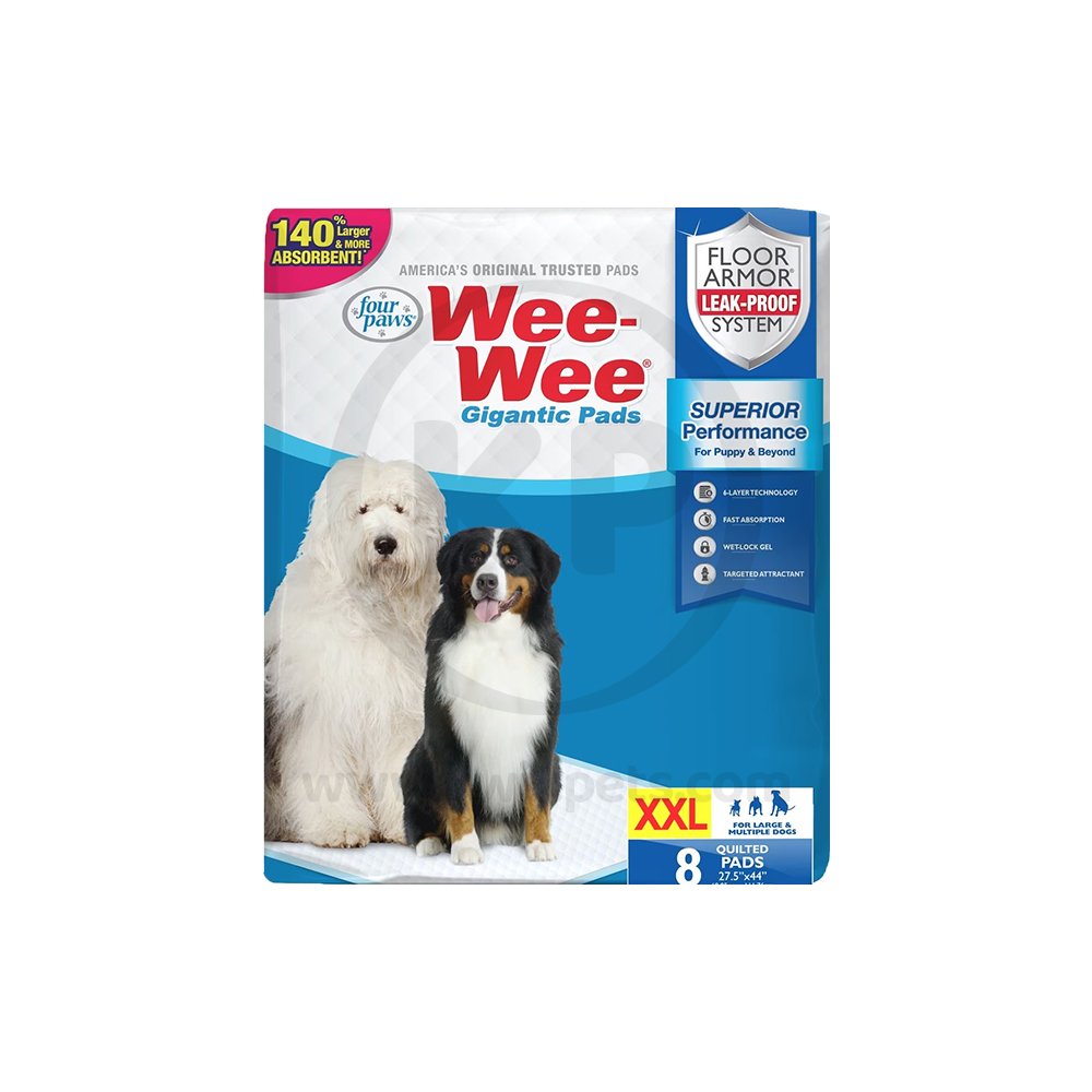 Four Paws Wee-Wee Gigantic Dog Training Pads 8-Count Gigantic 27.5 in X 44 in, Four Paws