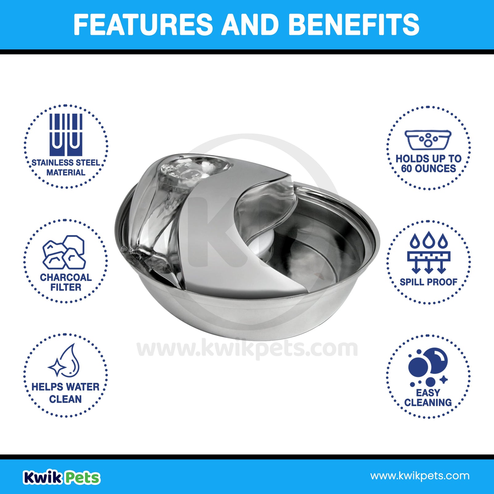 Features & Benefits of Pioneer Pet Raindrop Stainless Steel Drinking Fountain 60-oz
