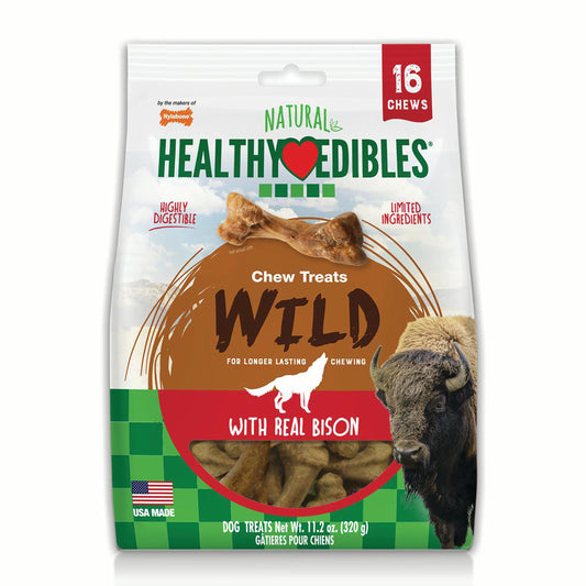 Nylabone Healthy Edibles WILD Natural Long Lasting Bison Flavor Dog Chew Treats 16 count Small - Up To 20 lb, Nylabone