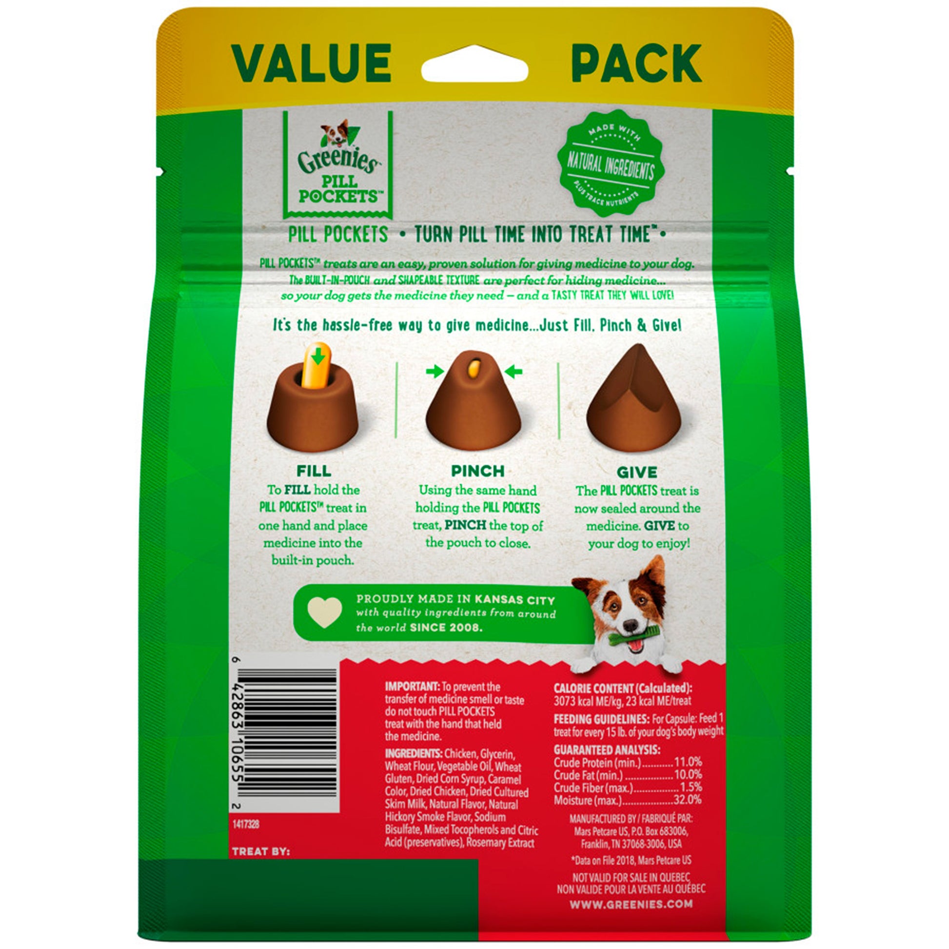 Greenies Pill Pockets Dog Treats Hickory Smoke Capsule 60 ct, 15.8-oz, Greenies